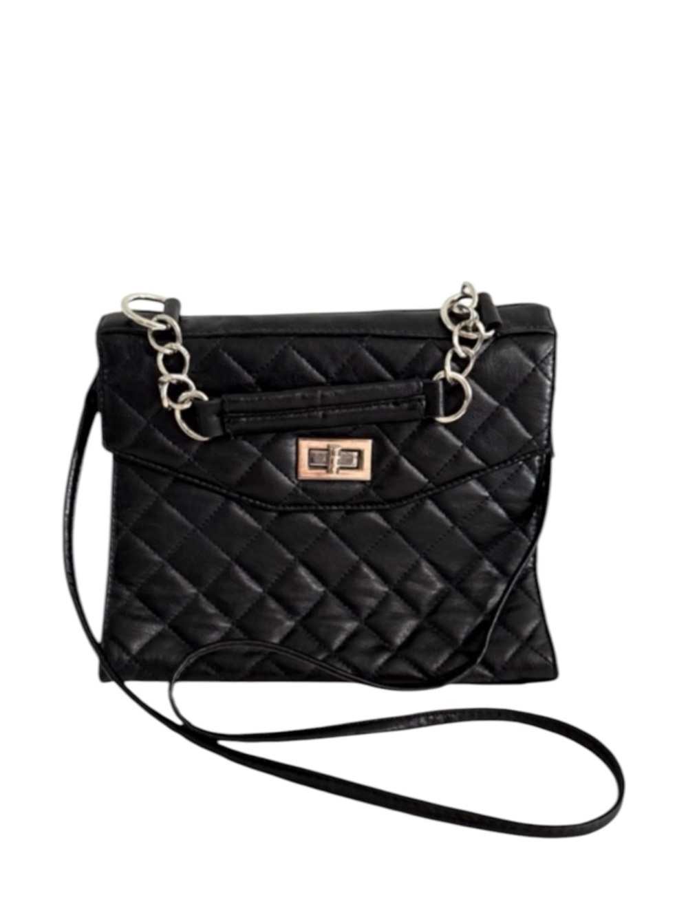 Maurices Turn-lock Convertible Crossbody Bag Quilted Patent Purse Black